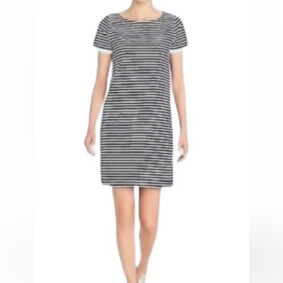 J CREW WOMENS NAVY WHITE STRIPE MINI DRESS RUFFLE SLEEVE SMALL - Picture 1 of 8